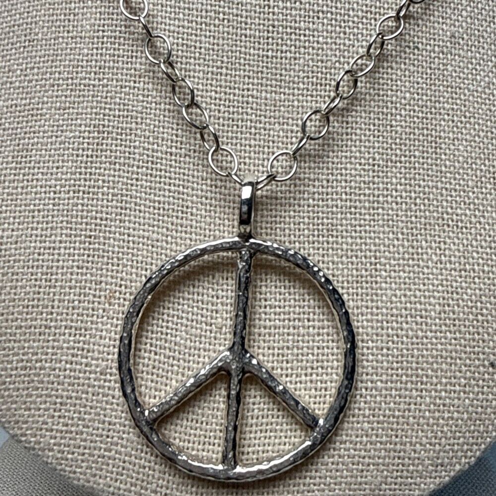 Sterling‎ Silver 925 Peace Pendant Adjustable Rolo Chain Necklace Max 17.875"